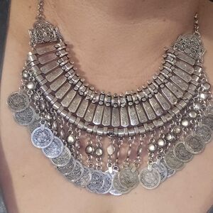 Silver Coin Statement Necklace